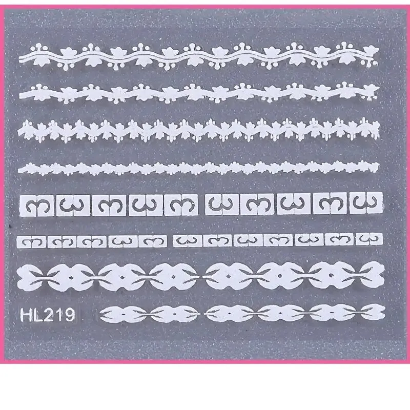 Nail Art Stickers | Embossed Stereoscopic Lace Baroque Nail Decals | Self-Adhesive White Engraved Nail Stickers
