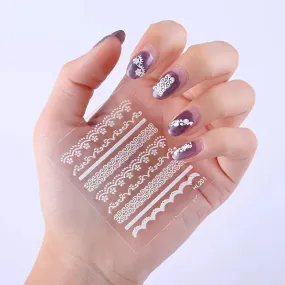 Nail Art Stickers | Embossed Stereoscopic Lace Baroque Nail Decals | Self-Adhesive White Engraved Nail Stickers