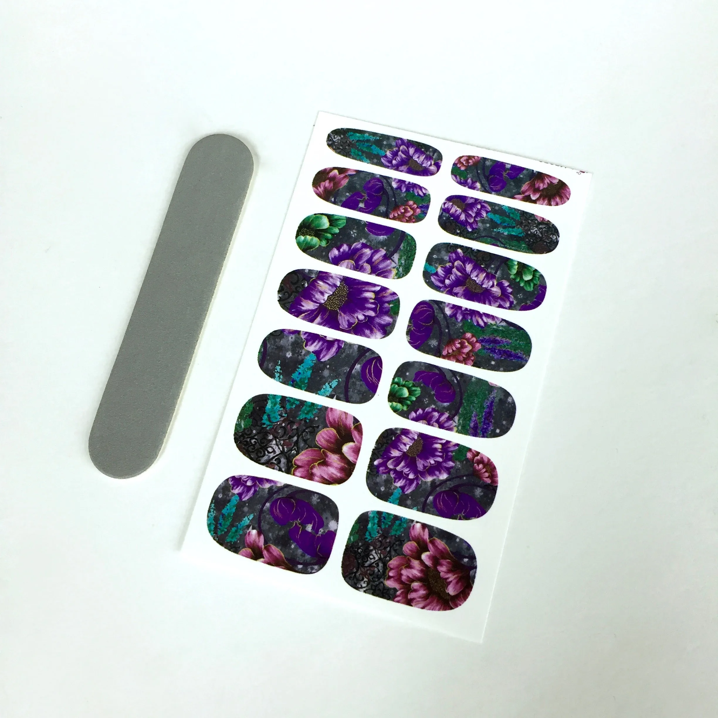 Teal & Purple Floral Nail Decals