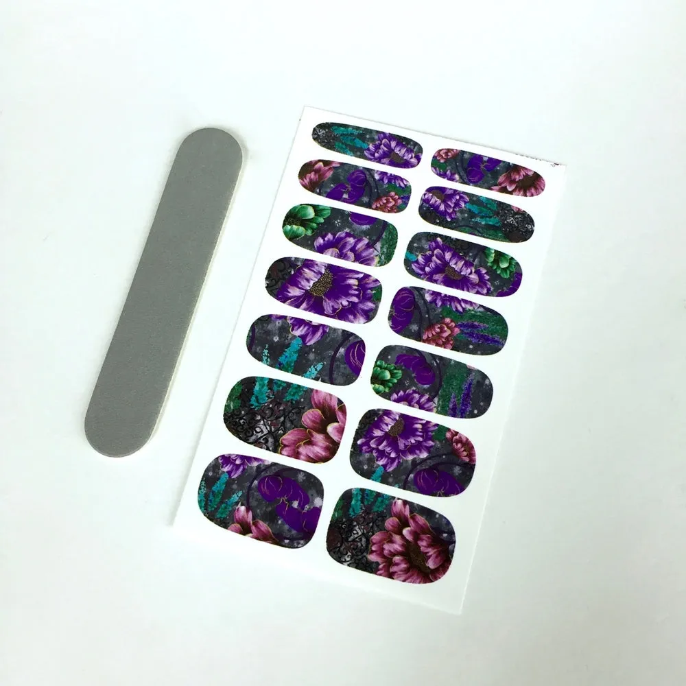 Teal & Purple Floral Nail Decals