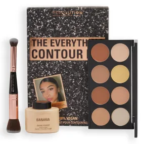 The Everything Contour Kit zestaw Baking Powder puder sypki Banana 32g   Ultra Cream Contour Palette paletka rozświetlaczy i bronzerów 13g   Double Ended Contour Brush dwustronny pędzel do konturowania